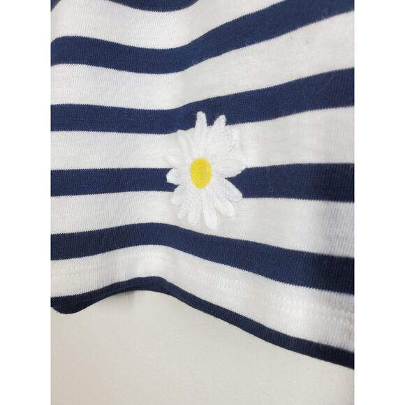 Talbots Top Womens Large Petite French Striped Blue White Embroidered Flowers - Picture 2 of 8